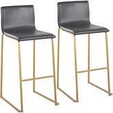 Mara 30" Bar Stool in Grey Leatherette & Gold Steel (Set of 2)